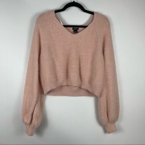 Rue21 Cute Pink Fuzzy Crop Long Sleeve Sweater Large